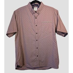 Mens Large Level Ten Short Sleeve Mauve Button Front Shirt Contrast Trim Club